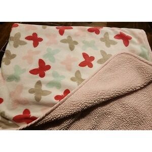 Carter's Pink Aqua White Butterfly Valboa Velour Sherpa Baby Blanket 30*40 lovey